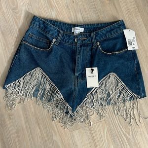 *BRAND NEW* Forever 21 rhinestone denim fringe shorts, size 26 NWT